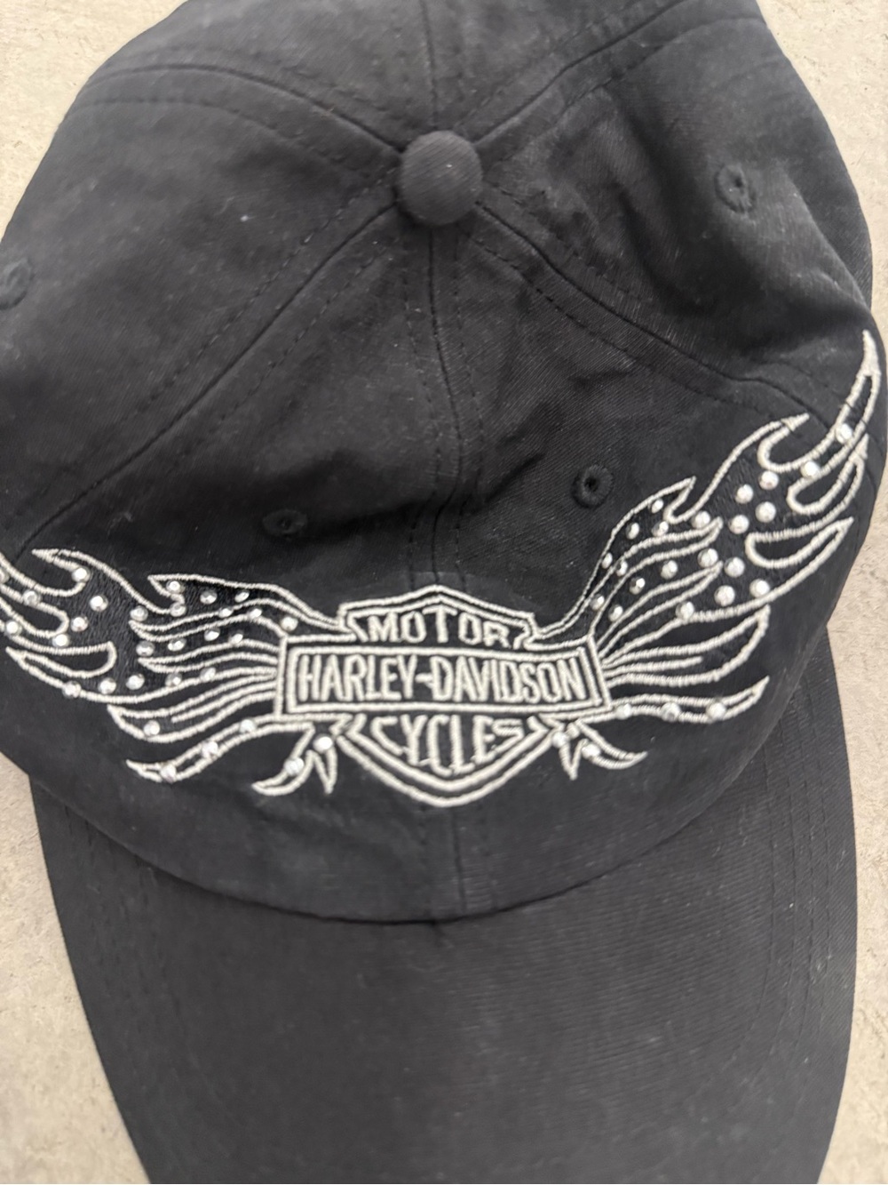 Black Harley Davidson LogoAdjustable Baseball Hat with Rhinestone Trim One Size - Picture 2 of 10